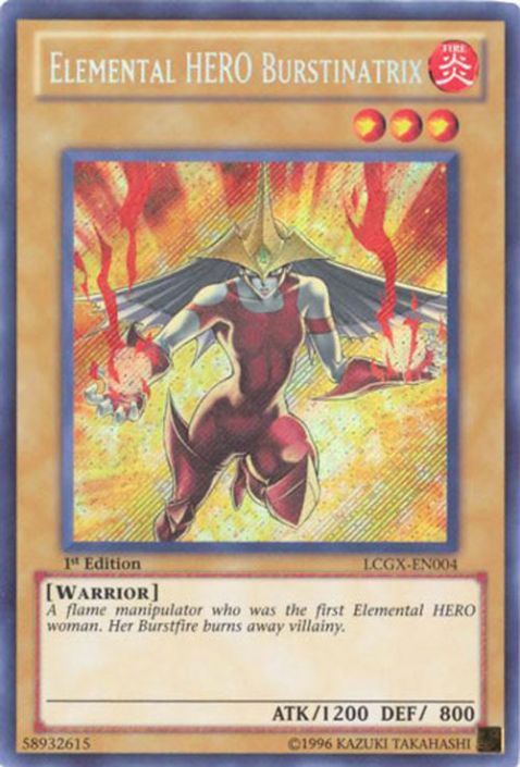 Yu-Gi-Oh Card - LCGX-EN004 - ELEMENTAL HERO BURSTINATRIX (secret rare holo)  (Mint): Sell2BBNovelties.com: Sell TY Beanie Babies, Action Figures,  Barbies, Cards & Toys selling online