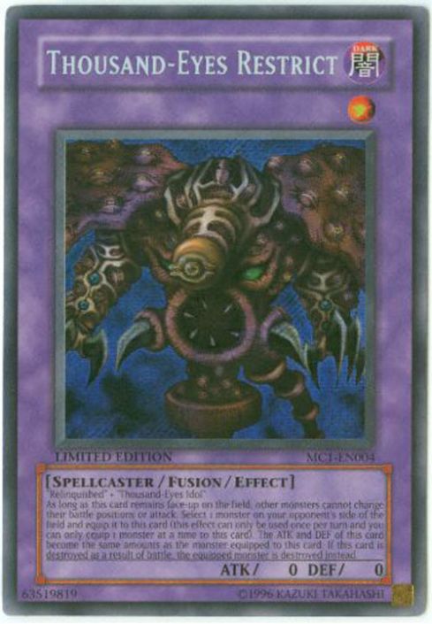 Yu-Gi-Oh Card - MC1-EN004 - THOUSAND-EYES RESTRICT (secret rare holo) (Mint): Sell2BBNovelties.com: Sell TY Beanie Babies, Action Figures, Barbies, Cards & Toys selling online Yu-Gi-Oh Card - MC1-EN004 - THOUSAND-EYES RESTRICT (secret rare holo) (Mint): Sell2BBNovelties.com: Sell TY Beanie Babies, Action Figures, Barbies, Cards & Toys selling online