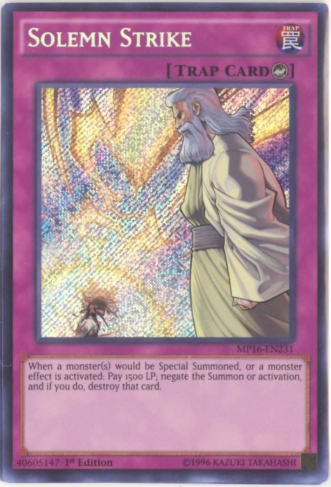 Yu-Gi-Oh Card - MP16-EN231 - SOLEMN STRIKE (secret rare holo) (Mint):  Sell2BBNovelties.com: Sell TY Beanie Babies, Action Figures, Barbies, Cards  & Toys selling online