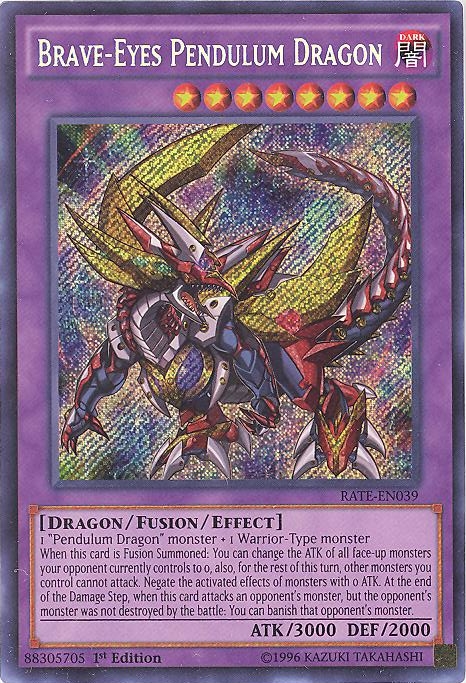 Yu-Gi-Oh Card - RATE-EN039 - BRAVE-EYES PENDULUM DRAGON (secret rare holo)  (Mint)