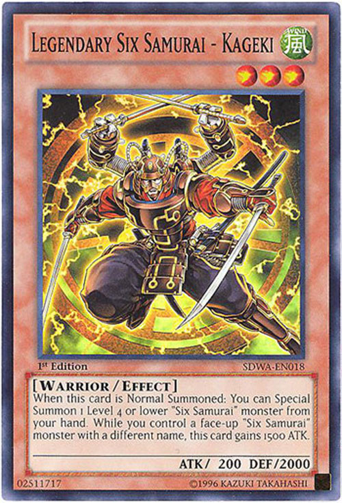 Yu-Gi-Oh Card - SDWA-EN018 - LEGENDARY SIX SAMURAI - KAGEKI (super rare  holo) (Mint): Sell2BBNovelties.com: Sell TY Beanie Babies, Action Figures,  Barbies, Cards & Toys selling online