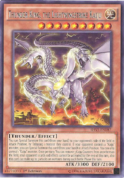 Yu-Gi-Oh Card - SHVI-EN087 - THUNDER KING, THE LIGHTNINGSTRIKE KAIJU (rare)  (Mint): Sell2BBNovelties.com: Sell TY Beanie Babies, Action Figures,  Barbies, Cards & Toys selling online