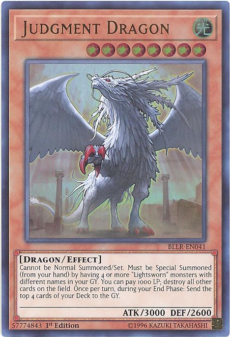 Yu-Gi-Oh Card - BLLR-EN041 - JUDGMENT DRAGON (ultra rare holo) (Mint):  Sell2BBNovelties.com: Sell TY Beanie Babies, Action Figures, Barbies, Cards  & Toys selling online