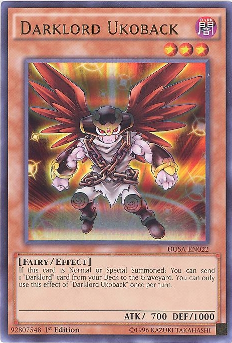 Yu-Gi-Oh Card - DUSA-EN022 - DARKLORD UKOBACK (ultra rare holo) (Mint):  Sell2BBNovelties.com: Sell TY Beanie Babies, Action Figures, Barbies, Cards  & Toys selling online