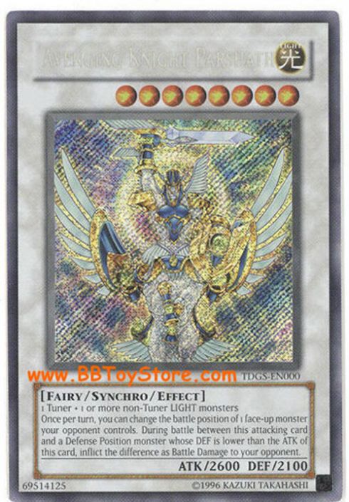 Yu-Gi-Oh Card - TDGS-EN000 - AVENGING KNIGHT PARSHATH (secret rare holo) (Mint) Yu-Gi-Oh Card - TDGS-EN000 - AVENGING KNIGHT PARSHATH (secret rare holo) (Mint)